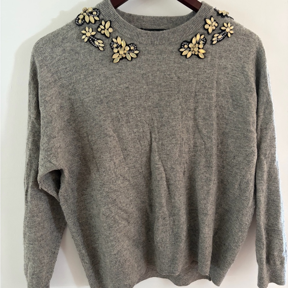 J. Crew Gray Sweater with Floral Embellishments